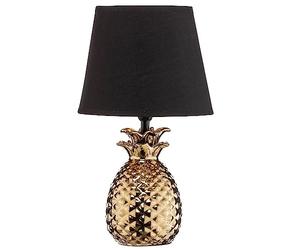 Britalia Gold Ceramic Vintage Pineapple Table Desk Lamp with Black Fabric Shade | 35cm Height | 1 x SES E14 Lamp Bulb Required | UK Approved | Retro Design | Tapered Drum Lampshade