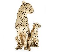 Britalia Gold Metallic Effect Resin Parent Cheetah & Baby Cub Animal Sculpture Figurine Ornament | 25cm Height | New Home Ornament | Birthday Present