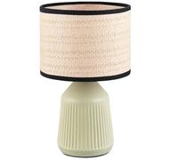 Britalia Green Ceramic Table Lamp with Natural Rattan Shade, Black Trim, E14, 26.5cm Height