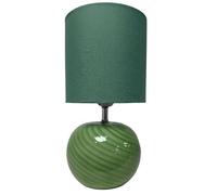 Britalia Green Glass Table Lamp, Chrome Base with Green Linen Drum Shade, E27 Fitting, 30cm Height x 16cm Diameter, in-Line Switch