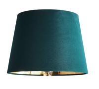 Britalia Green Velvet Drum Lampshade, 25cm Diameter, Gold Inner, Modern Easy Fit