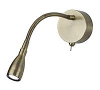 Britalia LED Antique Brass Flexible Switched Modern Reading Wall Light | 0.8W 30lm 6500k LED | IP20 | UK Approved | Bendy Stem | Toggle Switch | Bedroom Lights