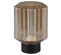 Britalia LED Matt Black & Amber Ribbed Glass Vintage USB Rechargeable Touch Control Table Desk Lamp | 19cm Height | 100 Lumen Warm White | 4 Light Settings | Modern Influence | Portable