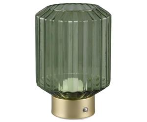 Britalia LED Matt Brass & Green Ribbed Glass Vintage USB Rechargeable Touch Control Table Desk Lamp | 19cm Height | 100 Lumen Warm White | 4 Light Settings | Modern Influence | Portable