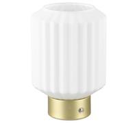 Britalia LED Matt Brass & White Ribbed Glass Vintage USB Rechargeable Touch Control Table Desk Lamp | 19cm Height | 100 Lumen Warm White | 4 Light Settings | Modern Influence | Portable