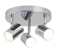 Britalia LED Polished Chrome Metal Modern 3 Lamp Cylindrical Heads Round Plate Ceiling Spot Light | 26cm Diameter | 1050 Lumen 3000k Warm White | Adjustable Chrome Necks | Retro Industrial Vibe