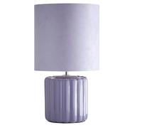 Britalia Lilac Ceramic Table Lamp, 33cm Ribbed Base, Velvet Drum Shade