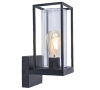 Britalia Matt Black & Clear Glass Shade Outdoor Vintage Rectangular Up Lantern Wall Light | IP44 Rated | 32cm Height | 1 x ES E27 Lamp Required | Garden - Patio - Driveway | UK Approved | Aluminium