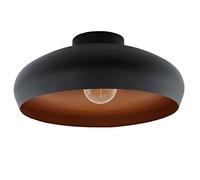 Britalia Matt Black & Copper Inner Vintage Round Dome Flush Ceiling Light | 40cm Diameter | 1 x ES E27 Lamp Required | UK Approved | Low Profile Height