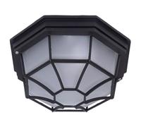 Britalia Matt Black & Frosted Glass Outdoor Vintage Octagonal Flush Wall & Ceiling Light | 27cm Diameter | IP44 Rated | 1 x ES E27 Lamp Bulb Required | Bathroom Use | UK Approved