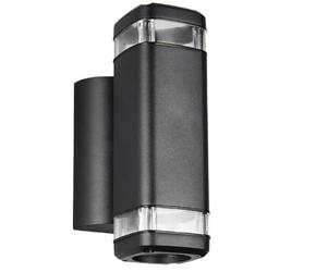 Britalia Matt Black Outdoor Rectangular Up and Down Wall Light, 21cm x 7cm x 13.5cm, Aluminium, IP44, GU10