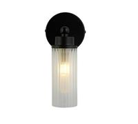 Britalia Matt Black Ribbed Glass Bathroom Vintage Single Lamp Wall Light - 22cm Length - 1 x G9 Capsule Light Bulb Required (Not Included) | Suitable for Smart or LED Lamps