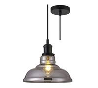 Britalia Matt Black & Smoked Tapered Dome Glass Vintage Retro Pendant Ceiling Light | 28cm Diameter | Black Braided Cable | 1 x ES E27 Lamp Bulb Required | 240 Volts | Bedroom - Lounge - Kitchen