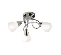 Britalia Modern Ceiling Light, 3 Lamp Semi Flush Mount, Polished Chrome with Opal Glass Shades, 36cm Diameter