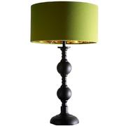 Britalia Modern Table Lamp, Black Metal Base, Green Velvet Drum Shade, 46cm Height