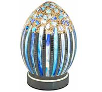 Britalia Mosaic Glass Egg Table Lamp, Blue Art Deco Tile, Polished Chrome Base, ES E27, 30cm x 22cm