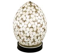 Britalia Opaque White Flower Mosaic Glass Vintage Egg Table Lamp 20cm | Black Base | 1 x SES E14 Bulb Required (Not Included) | Study - Bedroom - Lounge | Desk Light