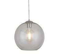 Britalia Polished Chrome & Clear Glass Dome Shade Vintage Pendant Ceiling Light | 25cm Diameter | 1 x E27 ES Lamp Bulb Required (Not Included) | Retro Design