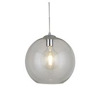 Britalia Polished Chrome & Clear Glass Dome Shade Vintage Pendant Ceiling Light | 30cm Diameter | 1 x E27 ES Lamp Bulb Required (Not Included) | Retro Design