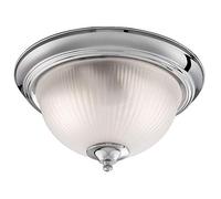 Britalia Polished Chrome & Frosted Ribbed Glass Bathroom Vintage Round Flush Ceiling Light 290mm | 2 x E14 SES Lamp Bulbs Required (Not Included) | IP44 Rated | Suitable for Outdoor Use