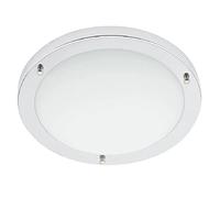 Britalia Polished Chrome & Opal White Glass Bathroom Modern Round Flush Ceiling Light | 31cm Diameter | 2 x ES E27 Lamps Required | IP44 Rated | Suitable for Outdoor Use