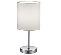 Britalia Polished Chrome Slimline Metal Stem Table Desk Lamp with White Fabric Cylinder Drum Shade | 28cm Height | 1 x SES E14 Lamp Bulb Required | UK Approved | Sleek & Simplistic Design