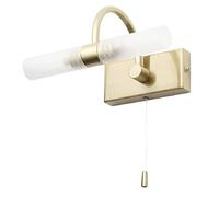 Britalia Satin Brass Bathroom Vintage Switched Swan Neck Wall Light with Double Frosted Shades | 20cm Width | 2 x G9 Capsule Lamps Required | IP44 | 240V UK | Picture & Mirror Light