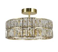 Britalia Satin Brass & Clear Faceted Crystal Bathroom 4 Lamp Round Drum Semi Flush Ceiling Light | 30cm Diameter | IP44 Rating | 4 x G9 Lamp Bulbs Required | 240V UK | Ensuite Lighting | Retro Vibe