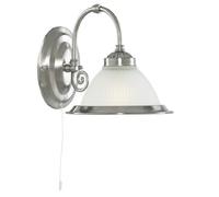 Britalia Satin Chrome 1 Lamp Switched Wall Light with Acid Ribbed Glass - 21cm Height - Pull Cord On Off Switch