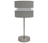 Britalia Satin Nickel & Soft Grey Cotton Fabric 2 Tier Drum Shade Modern Table Desk Lamp | 38cm Height | 1 x SES E14 Lamp Bulb Required | UK Approved | Inline On Off Switch | Retro Influence