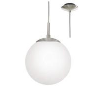 Britalia Satin Nickel & White Opal Glass Globe Shade Modern Pendant Ceiling Light | 20cm Diameter | 1 x ES E27 Lamp Bulb Required (Not Included) | 240 Volts