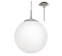 Britalia Satin Nickel & White Opal Glass Globe Shade Modern Pendant Ceiling Light | 25cm Diameter | 1 x ES E27 Lamp Bulb Required (Not Included) | 240 Volts