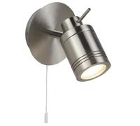 Britalia Satin Silver Chrome Bathroom 1 Lamp Adjustable Switched Spot Light | 10cm Wide | IP44 Rating | Cylindrical Head | 1 x GU10 Lamp Required | 240V UK | Stainless Steel | Pull Cord Switch