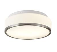 Britalia Satin Silver Chrome Trim & Opal Glass Shade Bathroom Modern Round Flush Ceiling Light 290mm | 2 x E27 ES Lamp Bulbs Required (Not Included) | IP44 Rated | Suitable for Outdoor Use