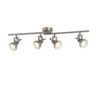 Britalia Satin Silver Vintage Retro 4 Lamp Split Bar Adjustable Spot Light | 4 x GU10 Bulbs (Not Included) | Gloss White Inner Shades