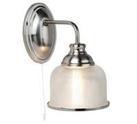 Britalia Satin Silver Vintage Wall Light with Halophone Glass Shade 245mm - 1 x E27 ES Large Edison Screw Light Bulb Required (Not Included) | Suitable for Standard or Smart LED Lamps