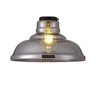 Britalia Smoked Shallow Dome Glass Vintage Easy Fit Pendant Light Shade | 28cm Diameter | Black Metal Top Cap | None Electric Retro Ceiling Light | Fits E27 ES Lampholders