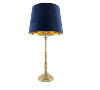 Britalia Table Lamp Velvet Navy Blue Antique Brass Metal Base E14 SES 30x33x60cm 1.2kg with Navy Blue Velvet Shade and Gold Liner, Black Inline Rocker Switch