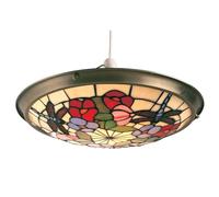 Britalia Tiffany Glass Pendant Shade, Beige Dragonfly Pattern, 35cm, Antique Brass Finish, Easy Fit, Non-Electric