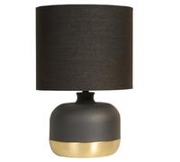 Britalia Touch Table Lamp, Matt Black Metal with Gold Trim, E14 SES, 27cm x 18cm, 1.31kg, Black Cotton Drum Shade, Touch Dimmer