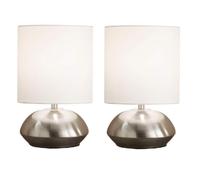 Britalia Touch Table Lamp, Metal, Satin Chrome, White, E14, 23x15cm, 0.9kg, Fabric Shade, Touch Dimmer 2 Pack
