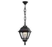 Britalia Traditional Lantern Pendant Light, E27, IP55, Black, Polycarbonate, Clear Panels, 82cm x 23cm