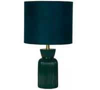 Britalia Vintage Table Lamp, Ceramic, Emerald Green, Ribbed Pattern, Velvet Drum Shade, SES E14, 38cm