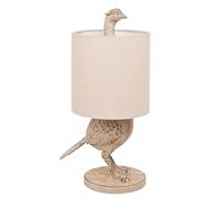 Britalia Wood Effect Pheasant Table Lamp with Beige Fabric Drum Shade, E27 ES, 54cm x 23cm, 1.4kg, Inline Rocker Switch