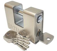 Britanium® BRP74 [Armoured] High Security Container Padlock - [Heavy Duty] - [Anti Drill Cylinder] - Also Ideal Motorbike, Shed & Garage Lock (5 Keys) Silver