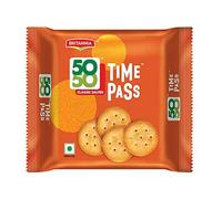 Britannia 50-50 Time Pass Family Pack 160g (Pack of 1) - Sweet and Salty Biscuit-50-50 Family Sharing Biscuit- Crispy and Crunchy Anytime Snack - Cracker Cookies Snacks for Kids