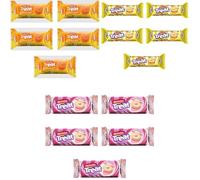 Britannia Treat Cream Biscuits Combo Pack | Pineapple + Strawberry + Orange 100g (Each Flavor 5) | Assorted Crème Sandwich Coockies | Ideal for Tiffin, Tea Time & Travel