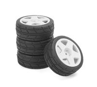 BritBolt 4PCS 65mmX26 5mm Rubber Tires Wheels With 12mm Adapter Compatible with 1 10 Scale RC Cars Compatible With 94123 3RACING SNRC Models Flat Racing Road Use(WHITE)