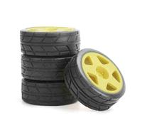 BritBolt 4PCS 65mmX26 5mm Rubber Tires Wheels With 12mm Adapter Compatible with 1 10 Scale RC Cars Compatible With 94123 3RACING SNRC Models Flat Racing Road Use(Yellow)