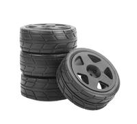 BritBolt 4PCS 65mmX26 5mm Rubber Tires Wheels With 12mm Adapter Compatible with 1 10 Scale RC Cars Compatible With 94123 3RACING SNRC Models Flat Racing Road Use(Black)